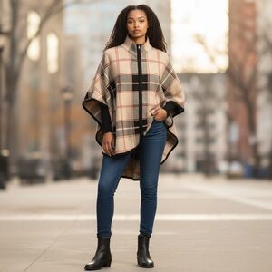 Nicole Miller Women’s XL / 1X Nova Check Plaid Poncho New with tag